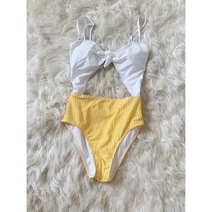 Hollister Yellow and White One Piece Swimsuit